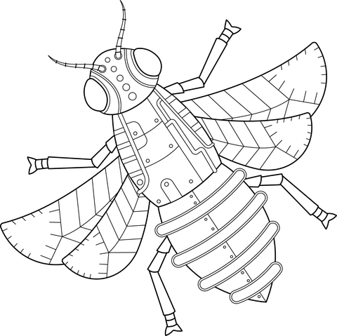 Steampunk Bee Coloring Page